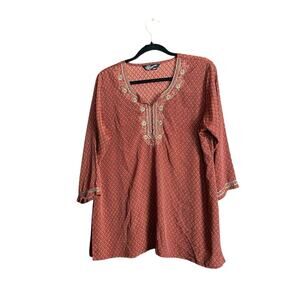 Genius Embellished Kurta Top Women Size XXL Red Gold Beaded 3/4 Sleeves Tunic